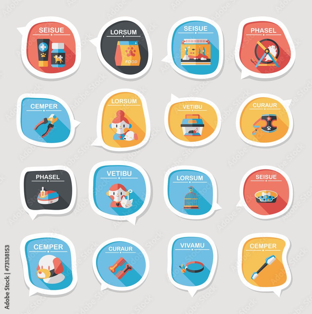 Pet bubble speech flat banner design background set, eps10