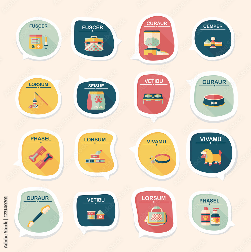 Pet bubble speech flat banner design background set, eps10