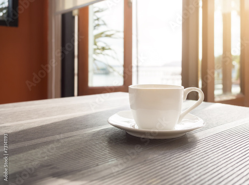 Morning coffee with interior background