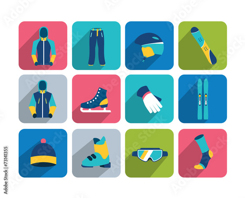 Winter sport and hiking flat icon collection.