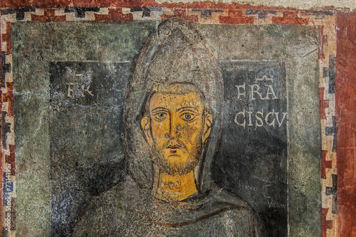 Ältestes Porträt des Franz von Assisi in Subiaco (Detail),  Latium, Italien
