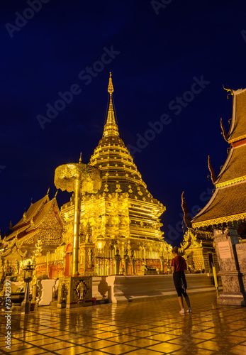 Doi Suthep temple at twilight  landmark of Chiang Mai  Thailand