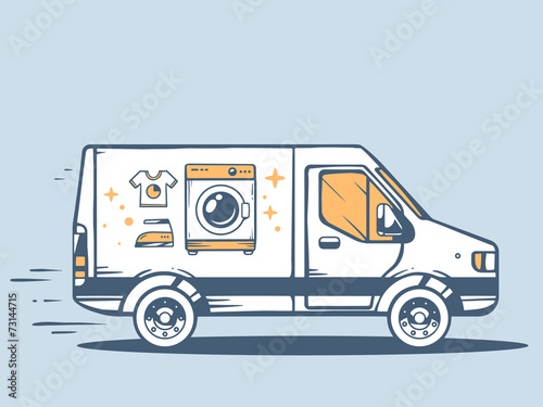 Vector illustration of van free and fast delivering washing mach