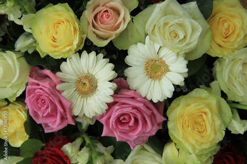 yellow, white and pink wedding flowers