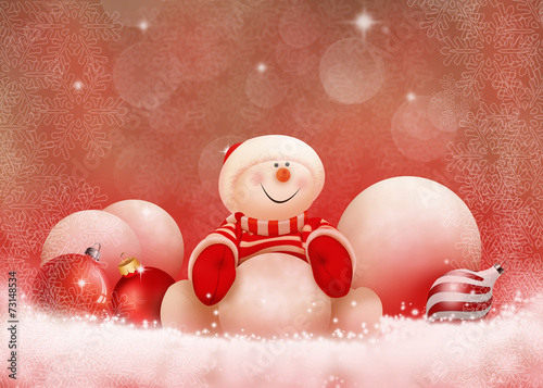 рождественский фон  с шарами и снеговиком