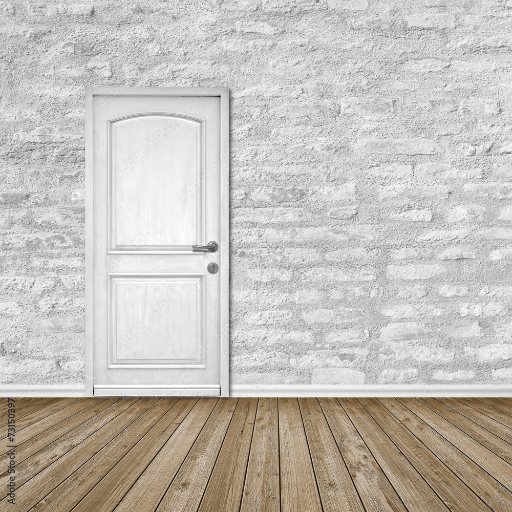 Empty Room / Wooden Floor / Bricks Wall / Door Empty Room / Wooden Floor / Bricks Wall / Door