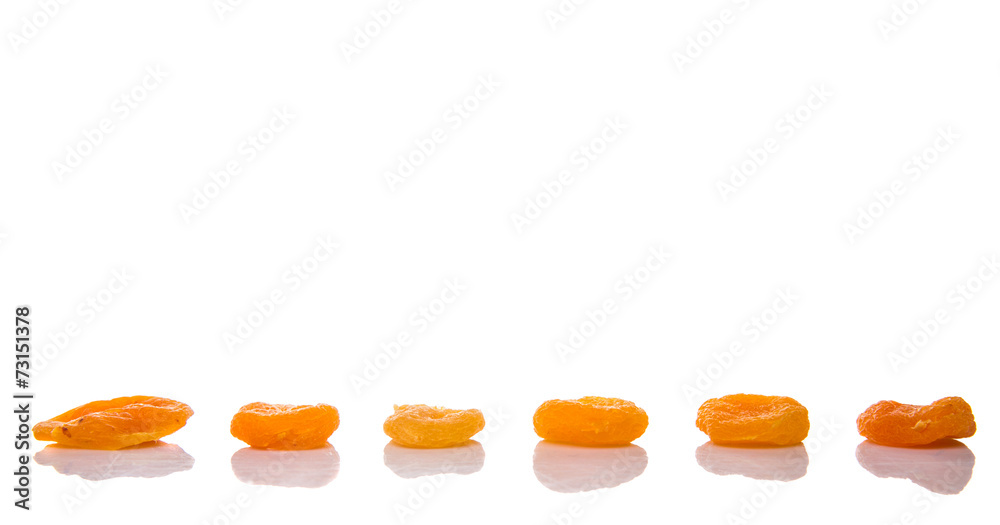 Dried apricot fruit over white background Dried apricot fruit over white background