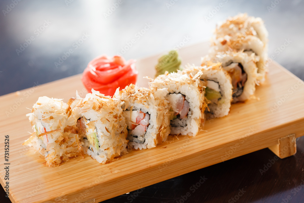 sushi on the wood board sushi on the wood board