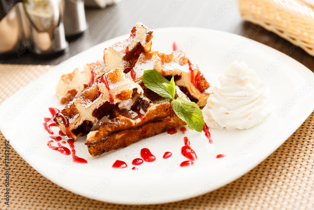 belgian waffle with whipped cream belgian waffle with whipped cream
