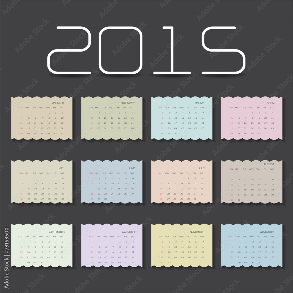 Calendar 15 Design Template Week Starts Sunday Size Stock Vector Adobe Stock