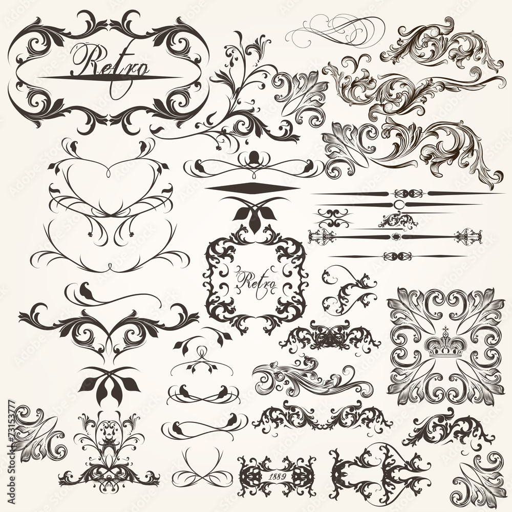 Set of vector calligraphic elements for design Set of vector calligraphic elements for design