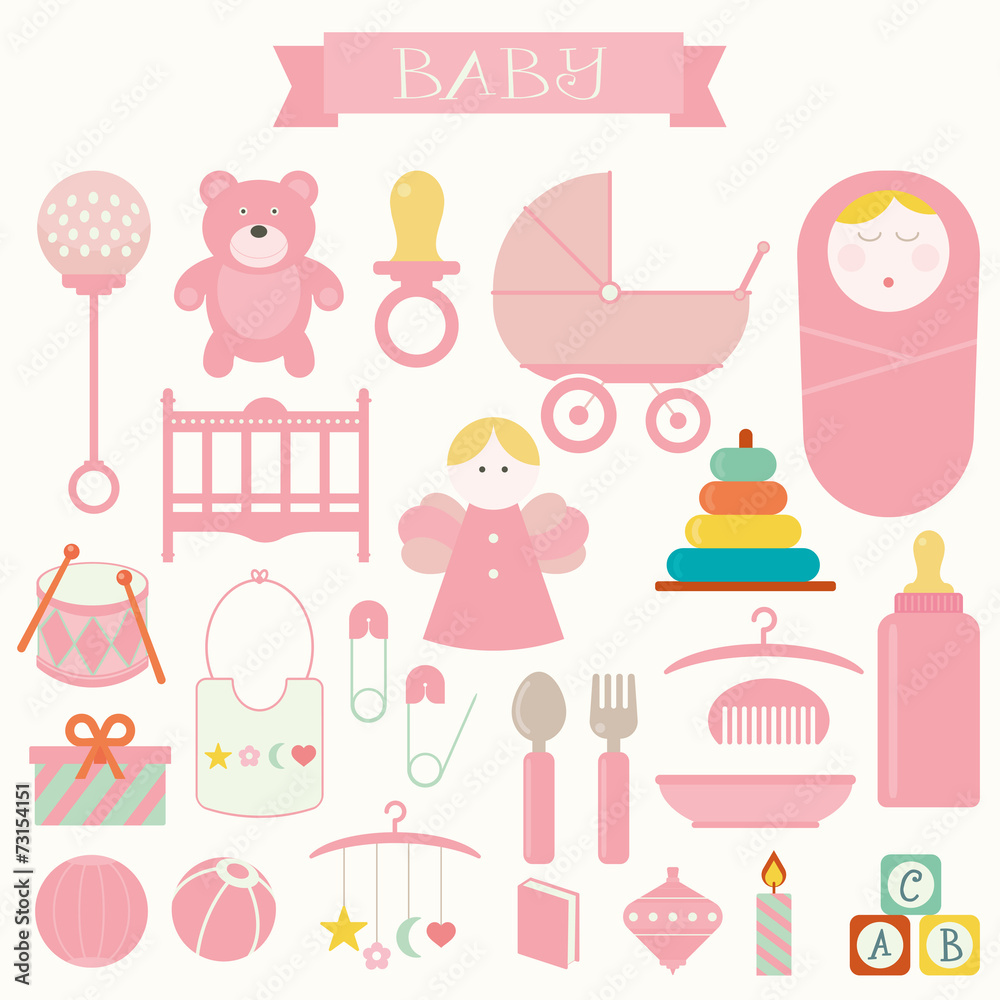 Vector illustration of babies and baby products