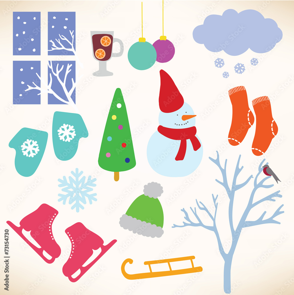 Naklejka premium Vector collection symbols of winter