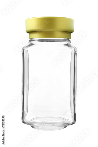 Empty Gold Cap Glass Bottle isolated on white background