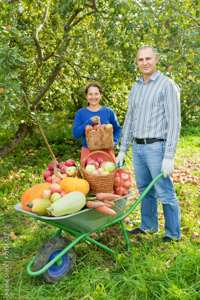 Obraz premium Man and woman with crop of vegetables