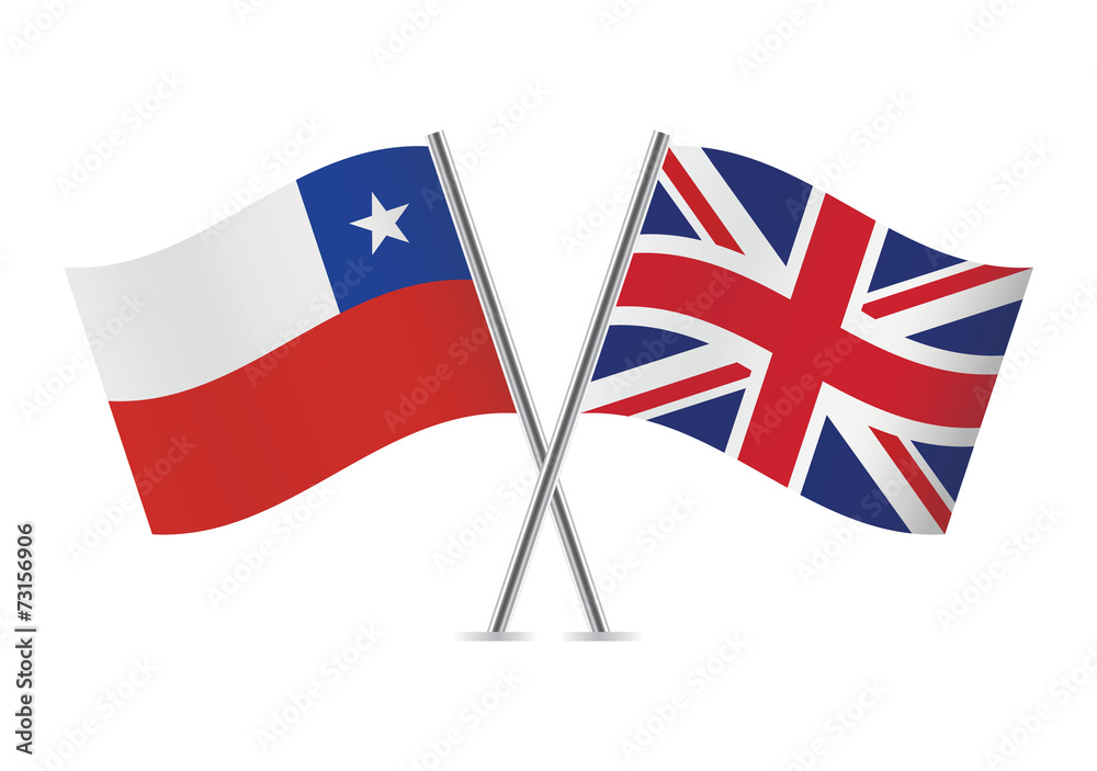 Chilean and British flags. Vector illustration.