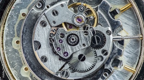 Macro view of mechanism of old watch