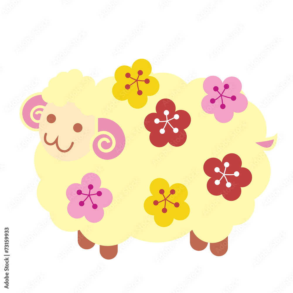 和風の花とひつじのイラスト 和風の花とひつじのイラスト