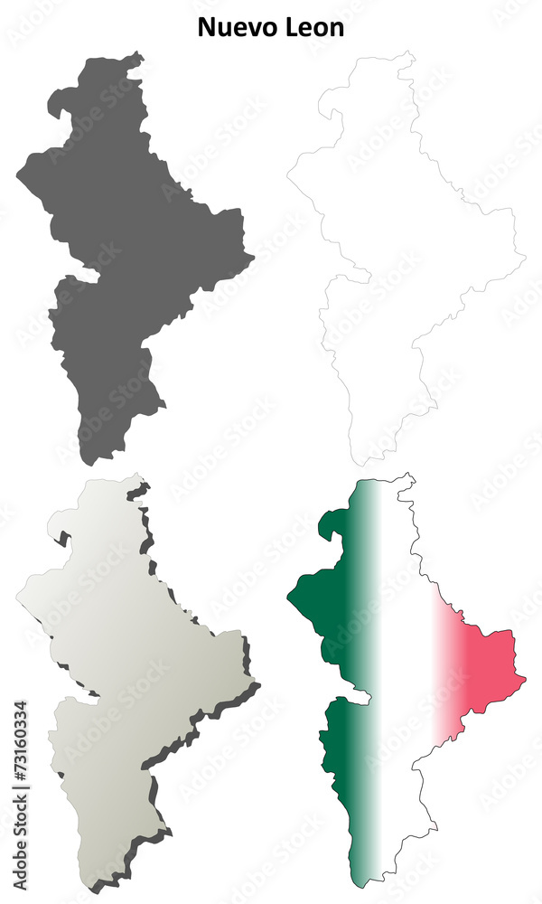 Fototapeta premium Nuevo Leon blank outline map set