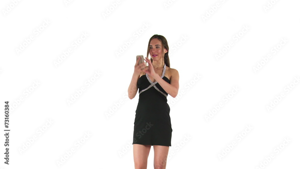 model isolated on white taking a selfie model isolated on white taking a selfie