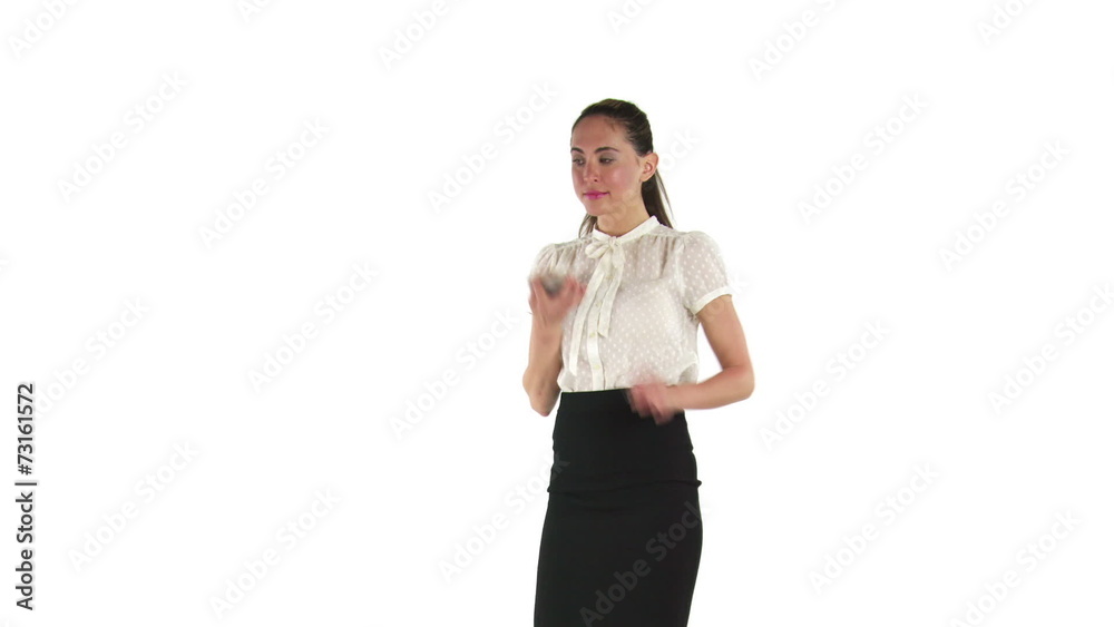 model isolated on white taking a selfie model isolated on white taking a selfie