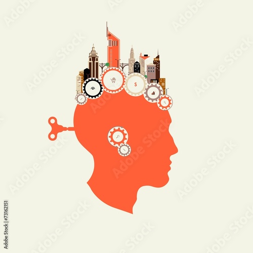 Silhouette head with key men in the back