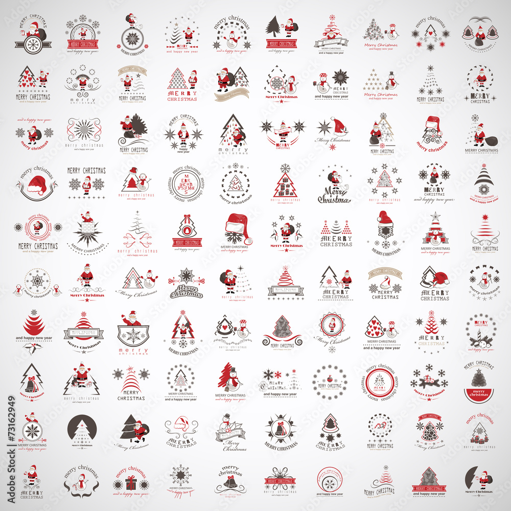 Christmas Icons And Elements Set - Isolated On Gray Background Christmas Icons And Elements Set - Isolated On Gray Background
