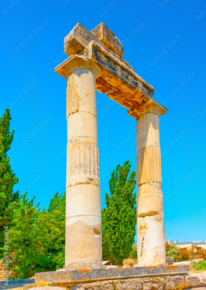 ruined columns in ancient Agora of Kos island in Greece
