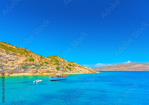 sailing boat out of the main port of Kalymnos island in Greece