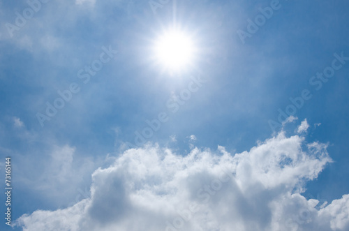 Blue sky with sun and cloud