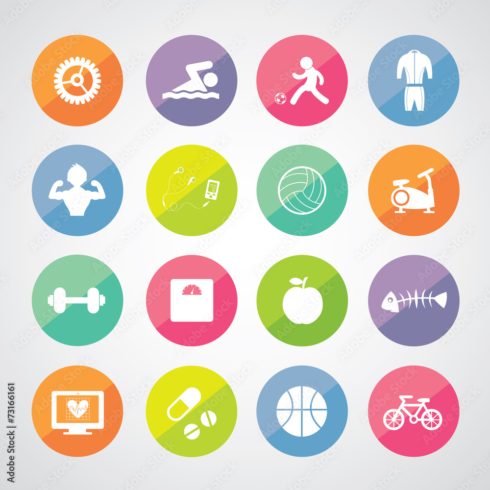 sports and healthy icons set