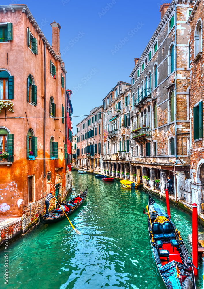 Obraz premium Traditional Gondolas at Venicee Italy. HDR processed