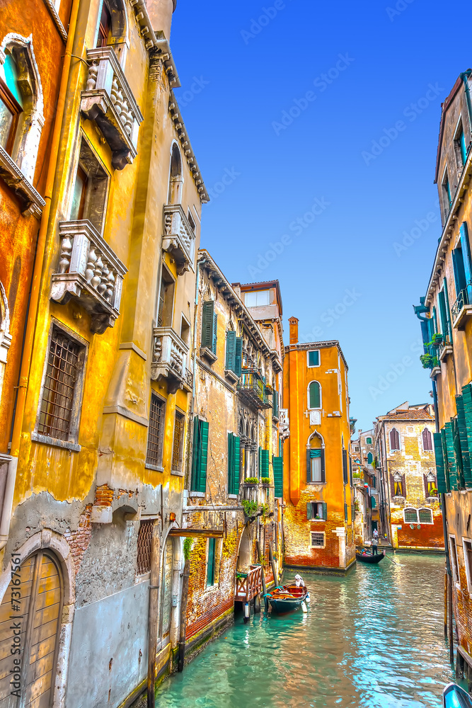 Beautiful view of a canal in Venice Italy. HDR processed