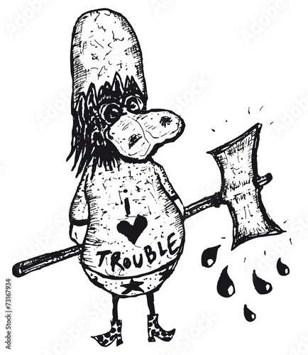 Hand drawn isolated bad duck cartoon