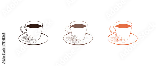 Outline Sketch Cup of Coffee with Star Anise Isolated on White