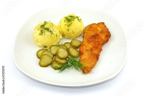 fillet of pollock, potatoes and cucumbers