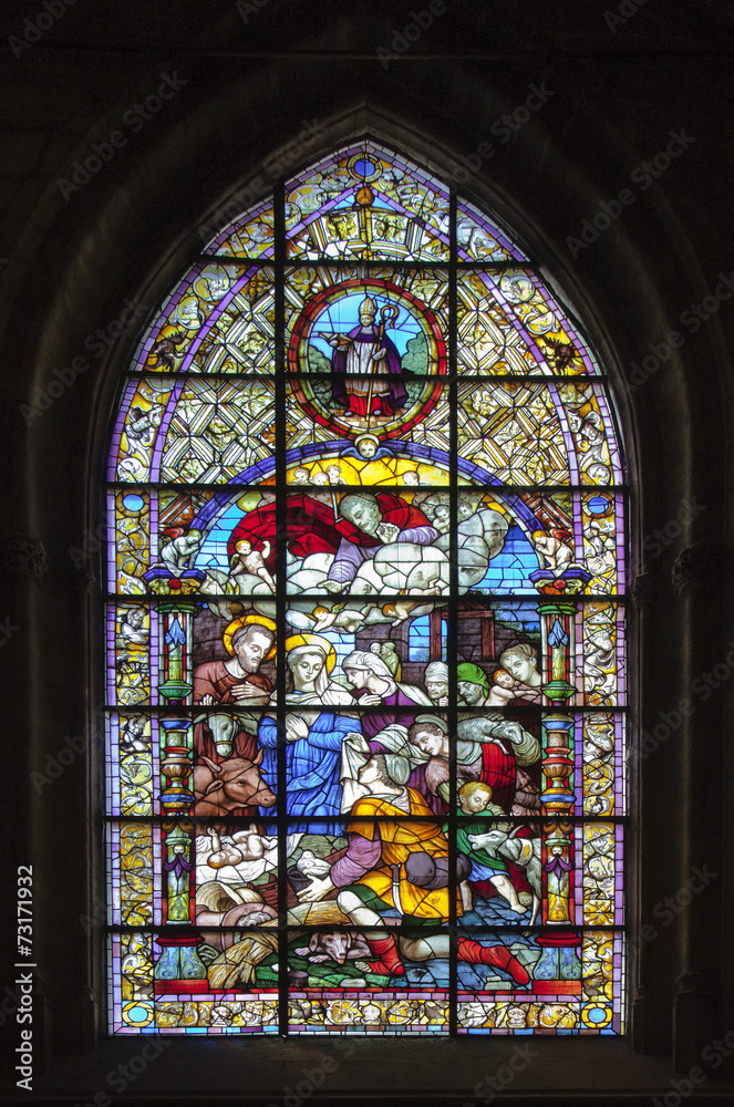 Stained-glass window in Seville cathedral, Spain