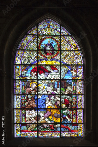 Stained-glass window in Seville cathedral, Spain