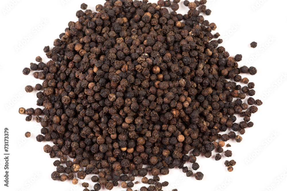 Black pepper was placed on a white background