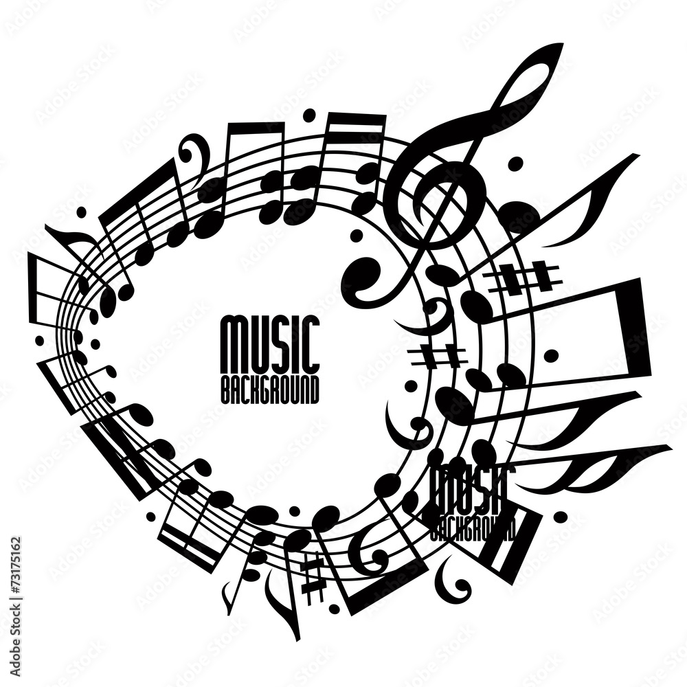 Naklejka premium Simple single color music background with notes and clef.