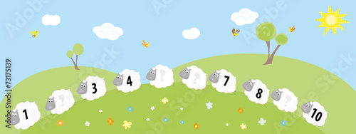 Obraz na plátně sheeps and missing numbers- vectors for children