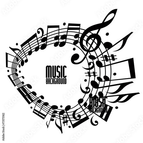 Simple single color music background with notes and clef.