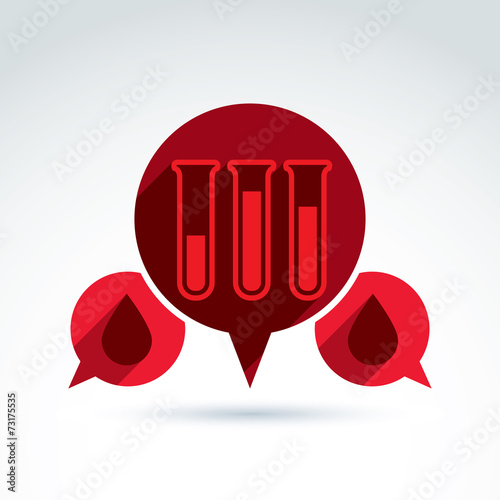 Vector illustration of a red test tube with a blood drop. Medica