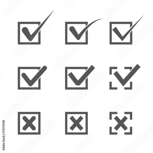 Set of nine different grey and white vector check marks