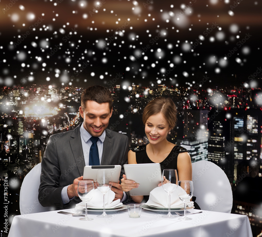 smiling couple at restaurant