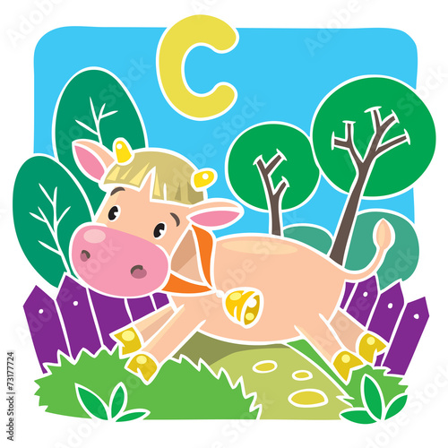 Funny little cow or calf. Alphabet C