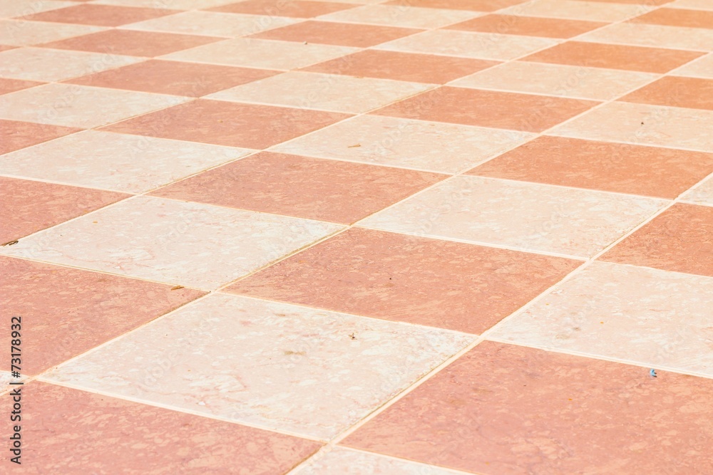 old and pale ceramic tiled floor of temple in thailand, outdoor