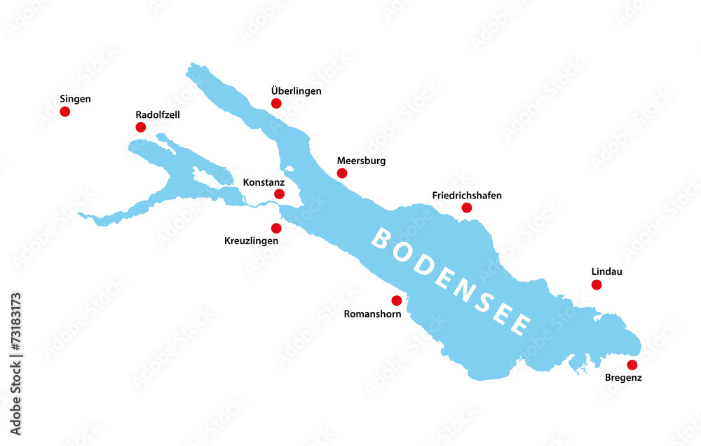 Bodensee Lake Constance Germany Shape Map Very Detailed Stock