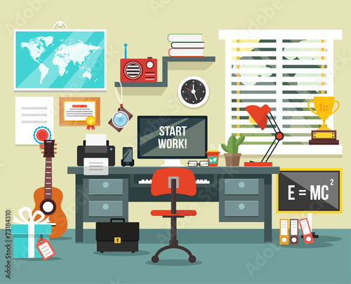 Workplace in room. Vector flat illustration