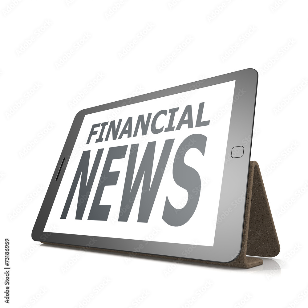 Tablet with financial news word Tablet with financial news word